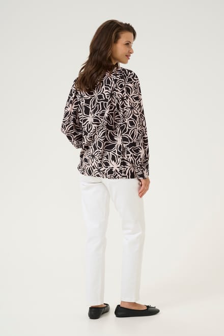 Blouse met lange mouwen Regular fit Black / Light Beige Flower floral