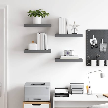 vidaXL - Wandschappen - zwevend - 4 - st - 40x23,5x3,8 - cm - MDF - hoogglans - grijs