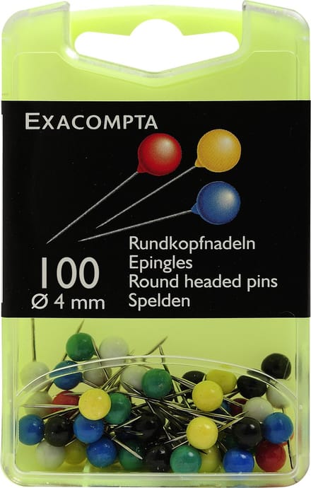 Exacompta Doos met 100 bolvormige prikbordspelden - punthoogte 15mm - 4mm diameter - Geassorteerd - 14345E