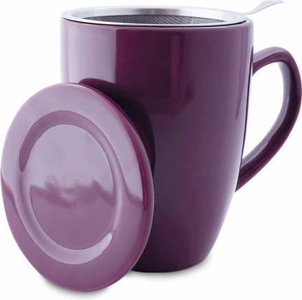 Theemok met Theefilter en Deksel - Keramiek - Inclusief RVS Theezeef - 350 ml - Paars