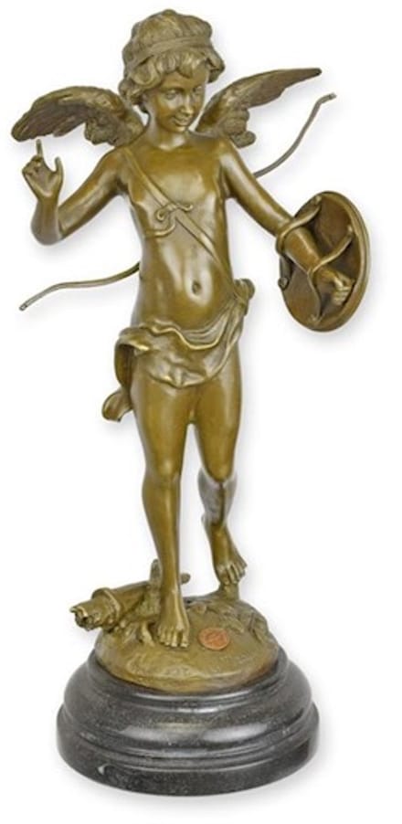 Bronzen beeld Engel met speer en schild - Cupido