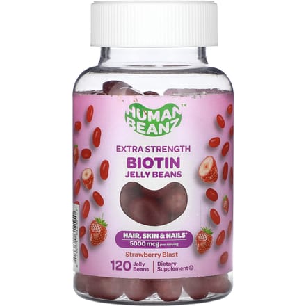 Human Beanz, Biotine Jelly Bean, Extra Kracht, Aardbeiensmaak, 2.500 mcg, 120 Jelly Beans