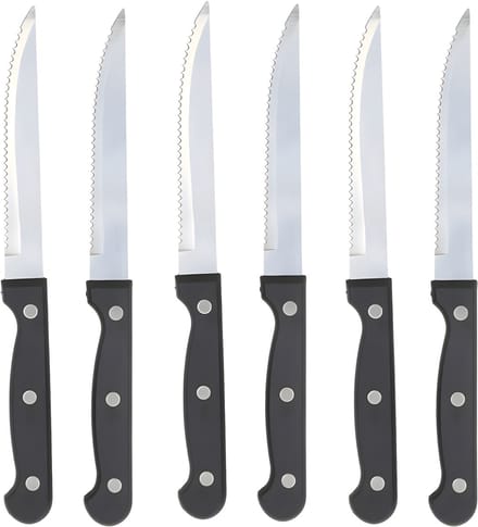 Gerimport vlees / steak messen - 6x - RVS - bakeliet handvat - 21 cm - scherpe messen