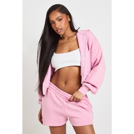 boohoo Dames Hoge taille sweatshort met intern trekkoord | Roze | Maat: Small