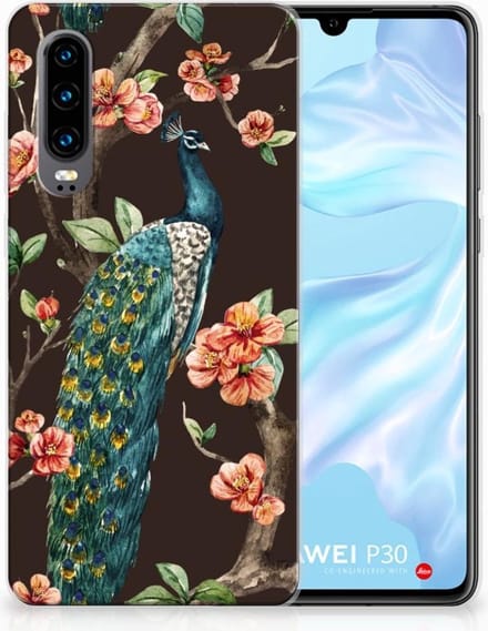 Huawei P30 TPU Hoesje Pauw met Bloemen