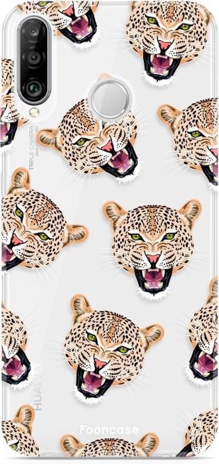 Fooncase Hoesje Geschikt voor Huawei P30 Lite - Shockproof Case - Back Cover / Soft Case - Cheeky Leopard / Luipaard hoofden