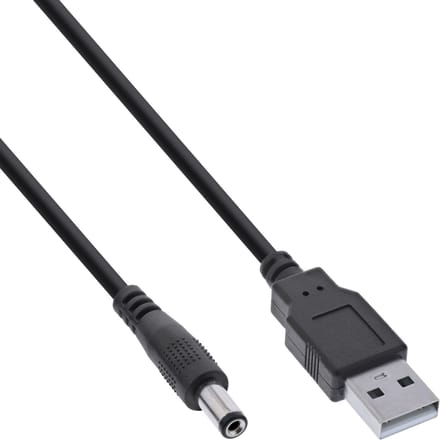 USB-A - DC plug kabel | 5,5 x 2,1mm | max. 5V/3A (15W) | zwart | 1 meter