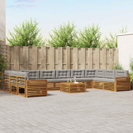 vidaXL - Sofa-Sets - 11 - st - Natuurlijk - en - Licht - Grijs - Massief - Acacia - Hout