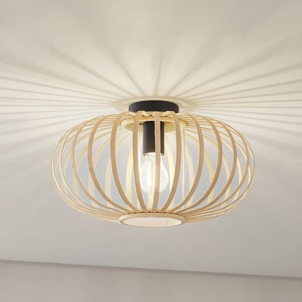 Lindby - plafondlamp hout - 1licht - Bamboe, ijzer - H: 20 cm - E27 - natuurlijk bamboe, zwart