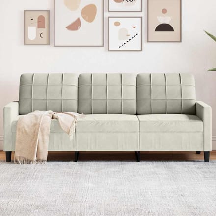 vidaXL - Driezitsbank - 180 - cm - fluweel - crèmekleurig