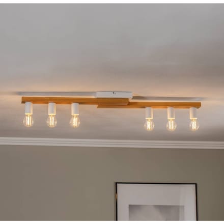 Envostar plafondlamp Laurent, hout/wit, 6-lamps