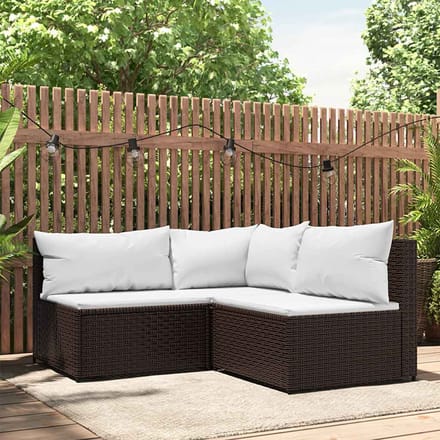 vidaXL - 3-delige - Loungeset - met - kussens - poly - rattan - bruin