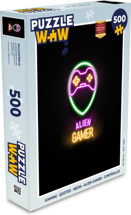 Puzzel Gaming - Quotes - Neon - Alien gamer - Controller - Legpuzzel - Puzzel 500 stukjes