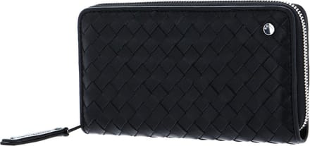 abro Leren Portemonnee Leather Piuma Weaving Zip Wallet Black / Nickel Zwart