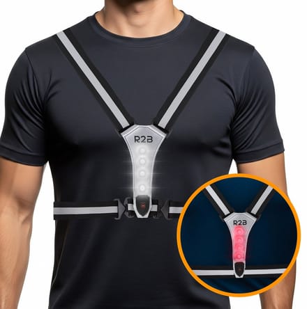 R2B Hardloopvest met Verlichting Voor- en Achterkant - USB-C Oplaadbaar - Wandel & Hardloop Verlichting - Reflecterend Running Vest - Loopvest Dames & Heren - Sportkleding / Hardloopkleding - Grijs