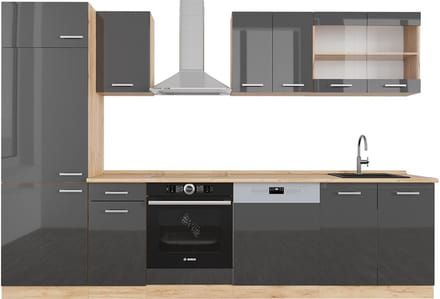 Vicco R-Line Complete keukeneenheid – 300 cm, WB Eik Antraciet hoogglans/goud eiken