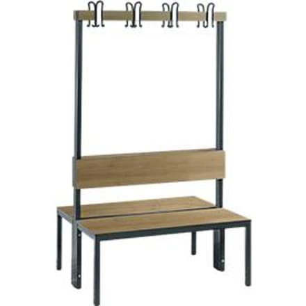 Garderobebank Basic Plus, 2-zijdig, rugleuning, zonder schoenenrek, pootstel zwart-grijs RAL 7021, B 1000 mm, decor eik Ser.