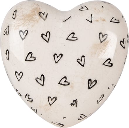 Clayre & Eef Decoratie Hart 11x11x4 cm Beige Zwart Keramiek Hartjes