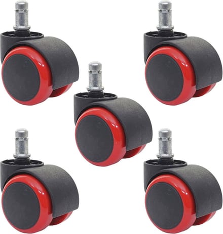 Set van 5 Universele Bureaustoelwielen voor Harde Vloeren - 150 kg - Rood