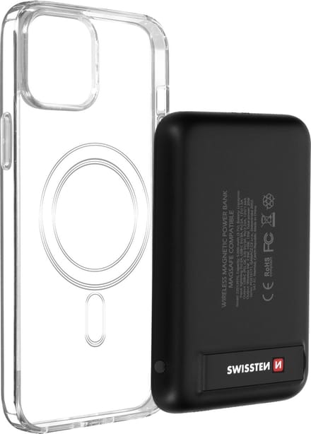 IPhone 12 Mini Hoes Transparant + Powerbank 5000 mAh Magsafe Swissten Transparant