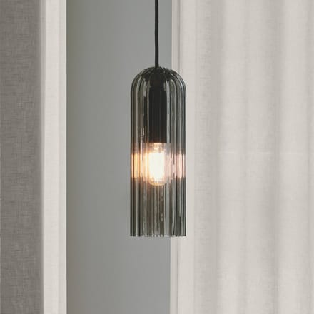 Nordlux Hanglamp Miella, geribbeld glas, rookgrijs/zwart