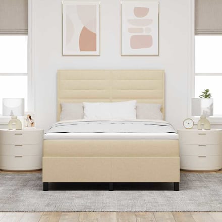 vidaXL - Boxspring - bed - met - matras - met - hoofdeinde - Crème - 140 - x - 190 - cm - Stof