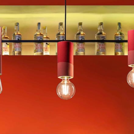 Ferroluce PI hanglamp, cilindervormig, Ø 8 cm, rood