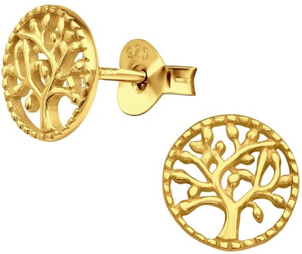 Joy|S - Zilveren ronde oorbellen - levensboom - 8 mm - gold plated