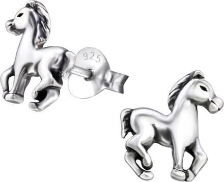 Princess Oorbellen Horse - 925 Zilver E-Coating - Paard - 8x9mm