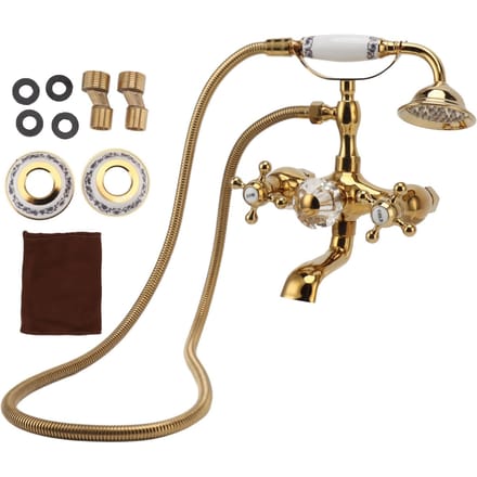 Antiek Messing Douchesysteem Wandmontage Messing Handdouche met Kruisgreep Bad beige