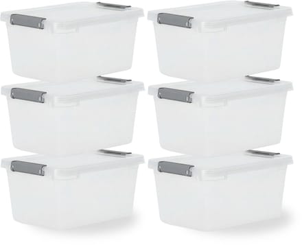 IRIS Storage Opbergbox met clips - 4.5L - Compact - Stapelbaar - Kunststof - Transparant/Grijs - Set van 6