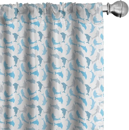ABAKUHAUS Dolfijn-Gordijnset 2x – Mikrofaser, halfdonker, Blauw