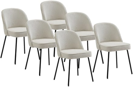 Vente-unique Set van 6 stoelen van ribfluweel en zwart metaal - Crèmewit - ALPALI