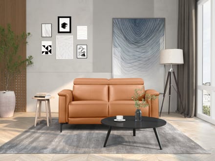 Lund-2Zitsbank - 1 Handmatige Relax - Cognac PU