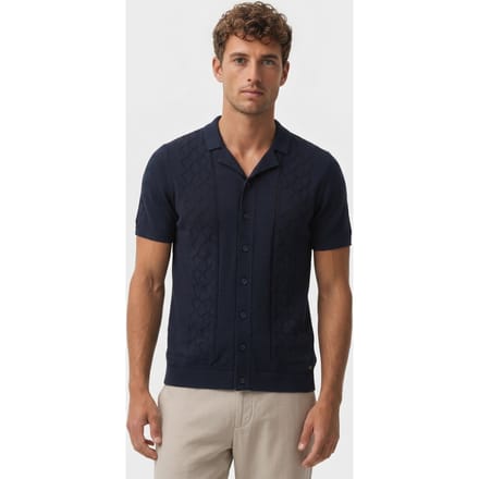 No Excess Pullover Short Sleeve Full Button Polo Solid Jacquard Night Größe: XXL | Casual hemden Outlet | Herren | Schwarz