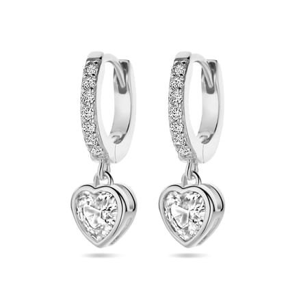 Zilver Gerhodineerd Oorringen Hart Zirkonia 1338773