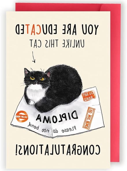 Grappige afstudeerkaart - Afstudeerkaarten kat - Gefeliciteerd afstuderen - Enkelzijdig ontwerp - 20.3 x 13.5 cm - Niet gespecificeerd