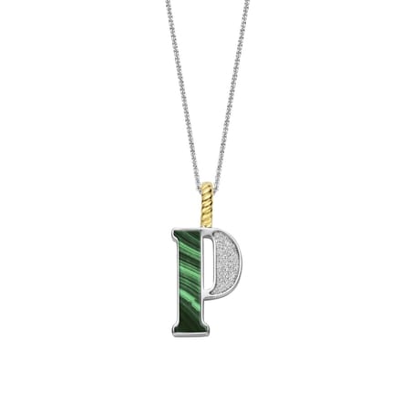TI SENTO Dames Hanger - 925 zilver - Letter P - Malachiet - 6840MA_P