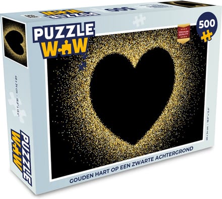 Puzzel Gouden hart op een zwarte achtergrond - Legpuzzel - Puzzel 500 stukjes