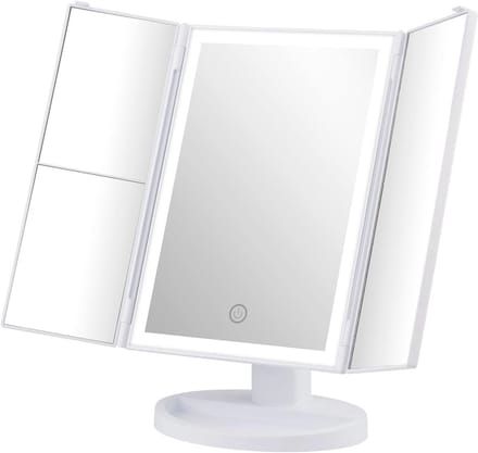 Make-upspiegel met LED-licht - Driemaal Vergroting, 180° Draaibaar, Touch-schakelaar