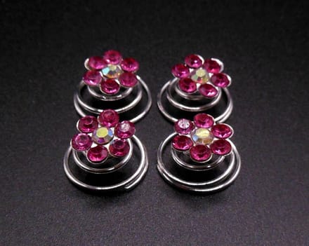 Curlies donkerroze bloem 6 blad met strass