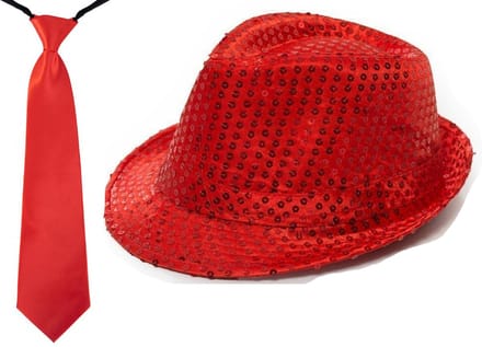 Boland - Verkleedkleding set - Glitter hoed/stropdas rood volwassenen