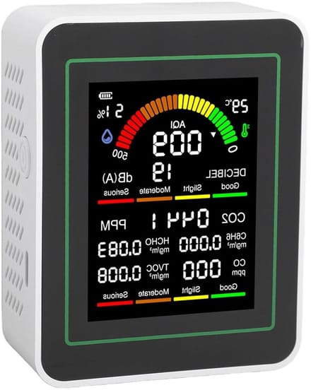 Luchtkwaliteitstester - CO2 TVOC Detector - Binnenmilieu Monitoren - 28 Inch Kleurenscherm - 191 g - Wit