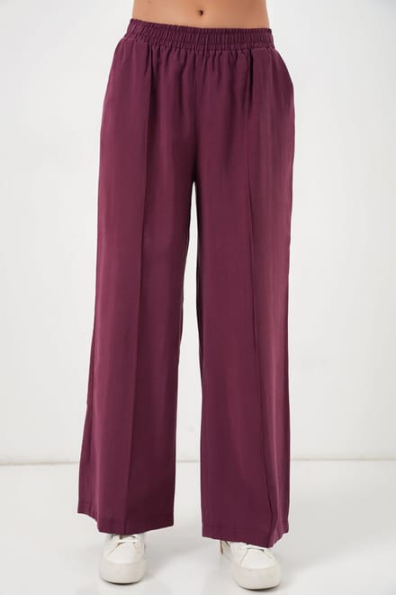 Brede Pijpen Broek met Elastische Taille
