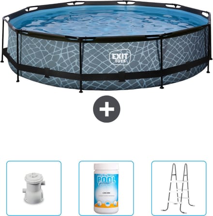 EXIT Rond Stone Frame Zwembad - 360 x 76 cm - Inclusief Pomp - Chloor - Ladder - Nu extra voordelig