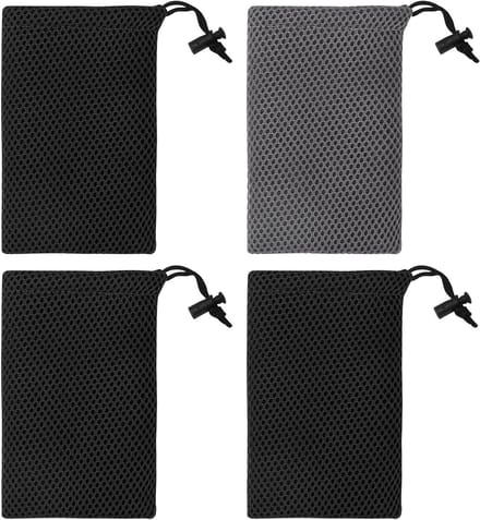 Set van 4 Draagbare Mesh Tassen met Koordsluiting, 10 x 15,5 cm, Ideaal voor Smartphone, Powerbank en Sleutels