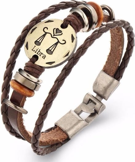 Montebello Armband Weegschaal - Leer - Metaal - Horoscoop - 20cm