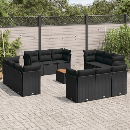 vidaXL - 13-delige - Loungeset - met - kussens - poly - rattan - zwart