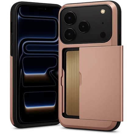 Hoesje met Pasjeshouder geschikt voor iPhone 17 Pro Max - Back Cover SlideCase Roségoud