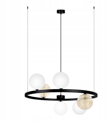 Zwarte Loft Hanglamp G9 6 lichtpunten metaal glas 68cm
